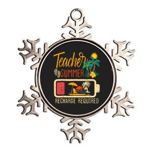 Funny Last Day Of School Teacher Summer Recharge Required Metallic Star Ornament