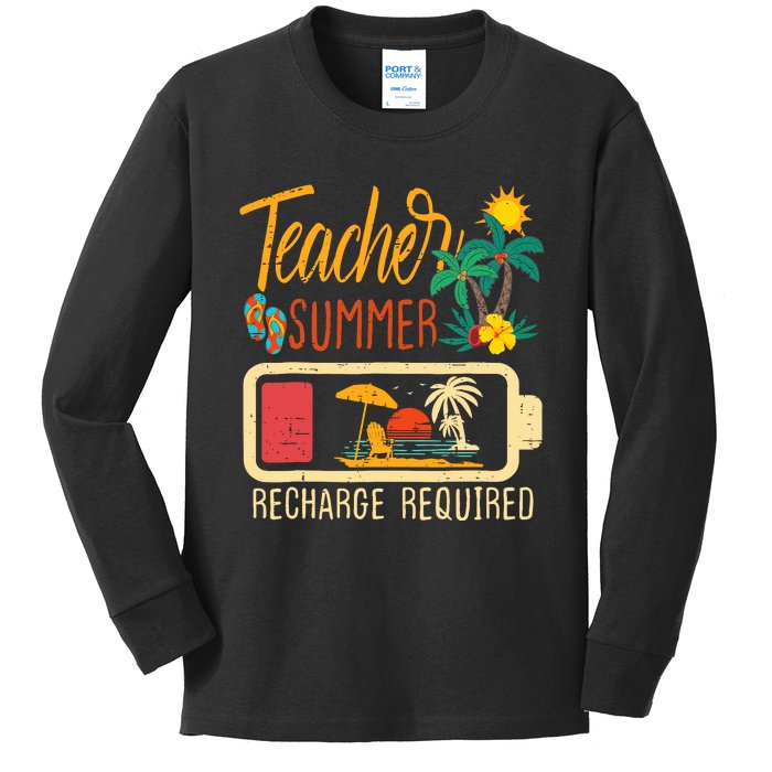 Funny Last Day Of School Teacher Summer Recharge Required Kids Long Sleeve Shirt