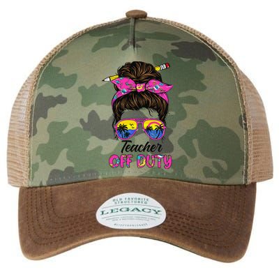 Funny Last Day Of School Teacher Off Duty Messy Bun Hair Legacy Tie Dye Trucker Hat