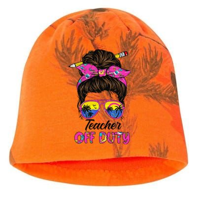 Funny Last Day Of School Teacher Off Duty Messy Bun Hair Kati - Camo Knit Beanie