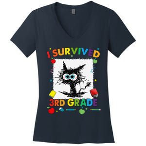 Funny Last Day Of Third 3rd Grade I Survived Third 3rd Grade Women's V-Neck T-Shirt