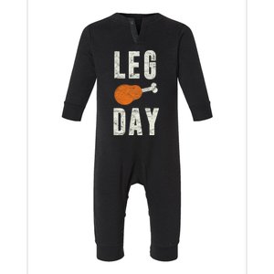 Fun Leg Day Thanksgiving Gifts Pilgrim Costume Turkey Day Infant Fleece One Piece