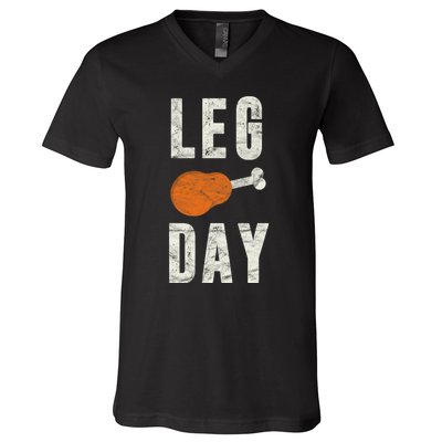 Fun Leg Day Thanksgiving Gifts Pilgrim Costume Turkey Day V-Neck T-Shirt