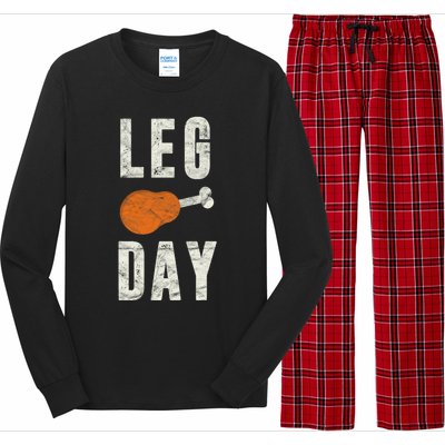 Fun Leg Day Thanksgiving Gifts Pilgrim Costume Turkey Day Long Sleeve Pajama Set