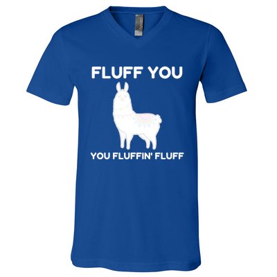 Funny Llama Design Fluff You You Fluffin' Fluff Gift V-Neck T-Shirt