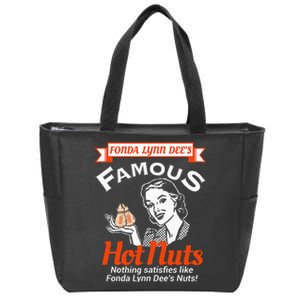 Fonda Lynn Dees Nuts Satisfies Funny Adult Humor Short Sleeve Zip Tote Bag