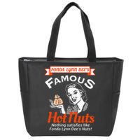 Fonda Lynn Dees Nuts Satisfies Funny Adult Humor Short Sleeve Zip Tote Bag