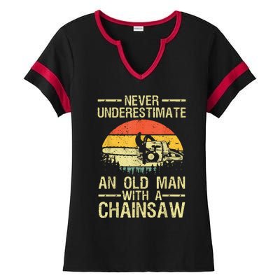 Funny Lumberjack Design For Dad Logger Arborist Chainsaw Ladies Halftime Notch Neck Tee