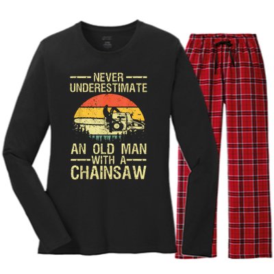 Funny Lumberjack Design For Dad Logger Arborist Chainsaw Women's Long Sleeve Flannel Pajama Set 