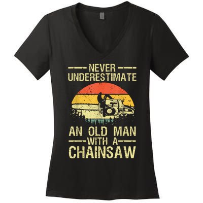 Funny Lumberjack Design For Dad Logger Arborist Chainsaw Women's V-Neck T-Shirt