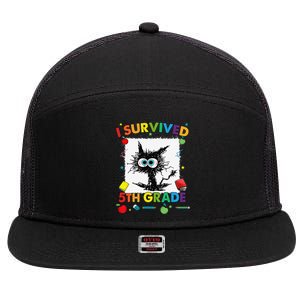 Funny Last Day Of Fifth 5th Grade I Survived Fifth 5th Grade 7 Panel Mesh Trucker Snapback Hat