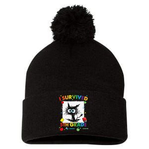 Funny Last Day Of Fifth 5th Grade I Survived Fifth 5th Grade Pom Pom 12in Knit Beanie