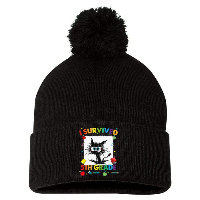 Funny Last Day Of Fifth 5th Grade I Survived Fifth 5th Grade Pom Pom 12in Knit Beanie