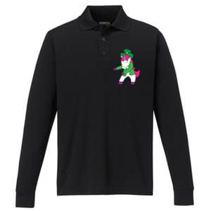 Flossing Leprechaun Design Irish Unicorn Gift Performance Long Sleeve Polo