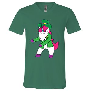 Flossing Leprechaun Design Irish Unicorn Gift V-Neck T-Shirt