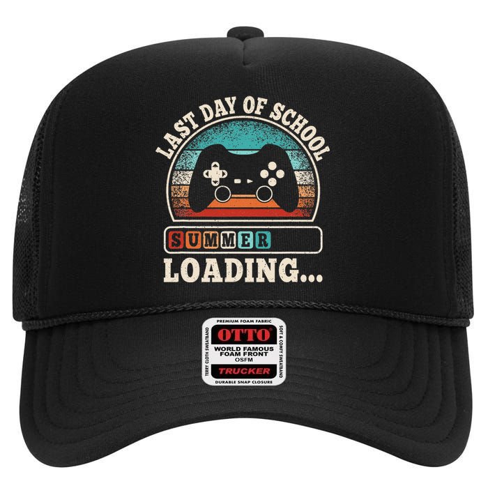 Funny Last Day Of School Gaming Teacher Student High Crown Mesh Back Trucker Hat