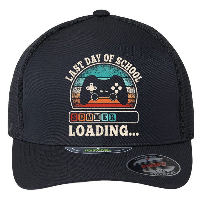 Funny Last Day Of School Gaming Teacher Student Flexfit Unipanel Trucker Cap