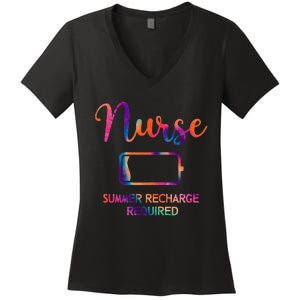 Funny Last Day Nurse Student Nurse Summer Recharge Required Women's V-Neck T-Shirt