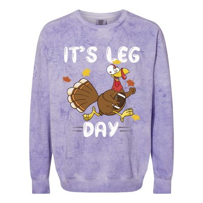 Fun Leg Day Pilgrim Thanksgiving Cotume Football Turkey Run Gift Colorblast Crewneck Sweatshirt