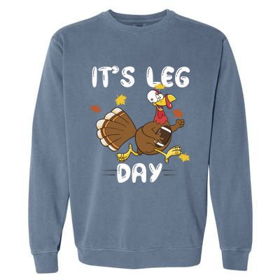 Fun Leg Day Pilgrim Thanksgiving Cotume Football Turkey Run Gift Garment-Dyed Sweatshirt