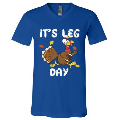 Fun Leg Day Pilgrim Thanksgiving Cotume Football Turkey Run Gift V-Neck T-Shirt