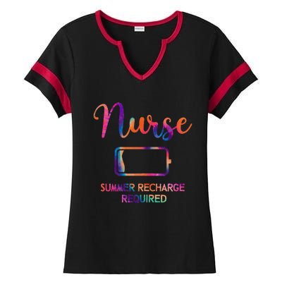 Funny Last Day Nurse Student Nurse Summer Recharge Required Ladies Halftime Notch Neck Tee