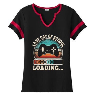 Funny Last Day Of School Gaming Teacher Student Ladies Halftime Notch Neck Tee