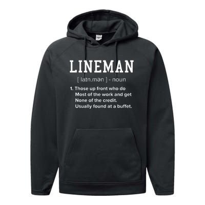 Football Lineman Definition Funny Offensive Lineman Performance Fleece Hoodie