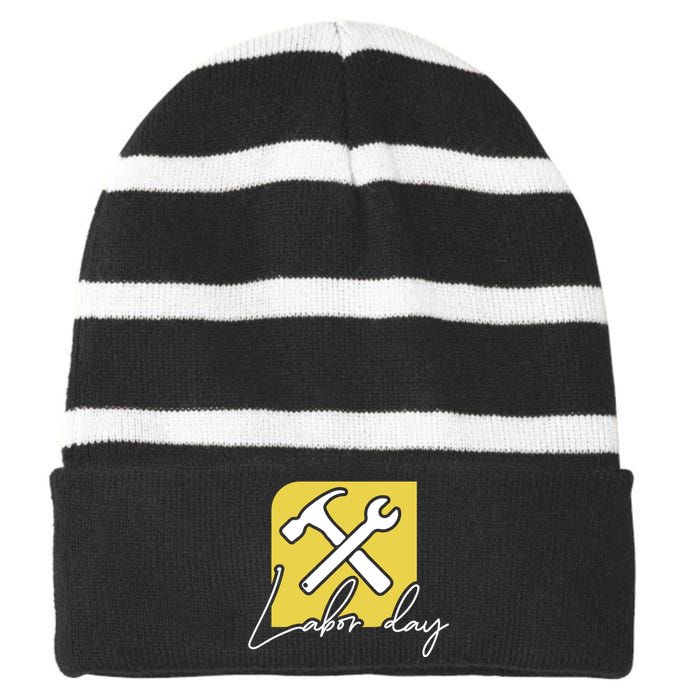 Funny Labor Day Gift Striped Beanie with Solid Band