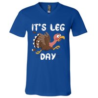 Funny Leg Day Pilgrim Thanksgiving Cotume Fast Turkey Run Cool Gift V-Neck T-Shirt