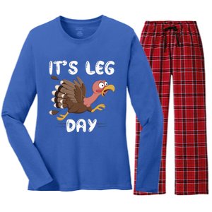 Funny Leg Day Pilgrim Thanksgiving Cotume Fast Turkey Run Cool Gift Women's Long Sleeve Flannel Pajama Set 