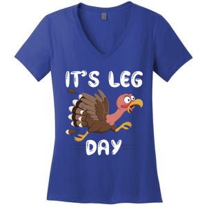 Funny Leg Day Pilgrim Thanksgiving Cotume Fast Turkey Run Cool Gift Women's V-Neck T-Shirt