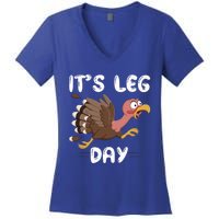 Funny Leg Day Pilgrim Thanksgiving Cotume Fast Turkey Run Cool Gift Women's V-Neck T-Shirt