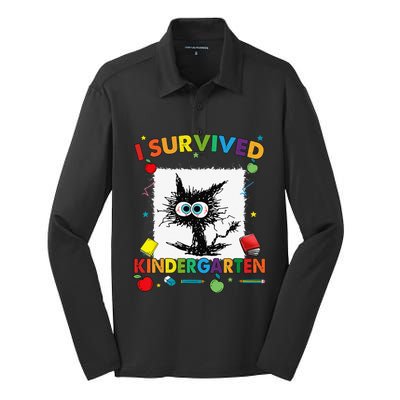 Funny Last Day Of Kindergarten I Survived Kindergarten Silk Touch Performance Long Sleeve Polo