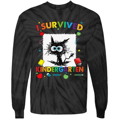 Funny Last Day Of Kindergarten I Survived Kindergarten Tie-Dye Long Sleeve Shirt