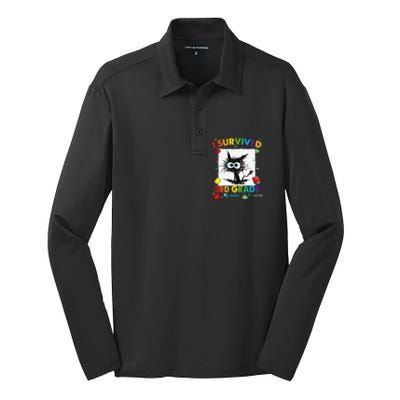 Funny Last Day Of Third 3rd Grade I Survived Third 3rd Grade Silk Touch Performance Long Sleeve Polo