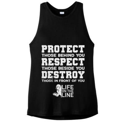 Football Lineman Design Protect Respect Destroy Motto Ladies PosiCharge Tri-Blend Wicking Tank