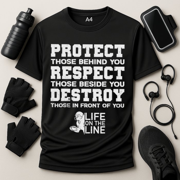 Football Lineman Design Protect Respect Destroy Motto Cooling Performance Crew T-Shirt