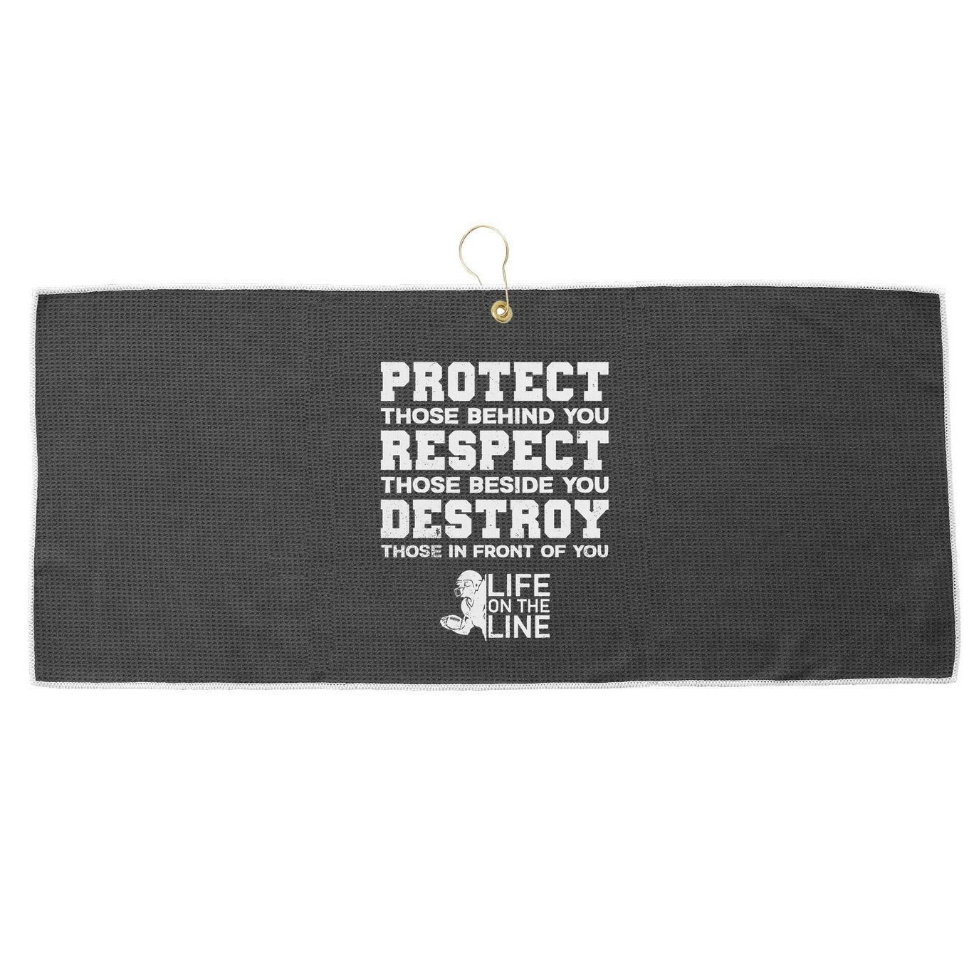 Football Lineman Design Protect Respect Destroy Motto Large Microfiber Waffle Golf Towel