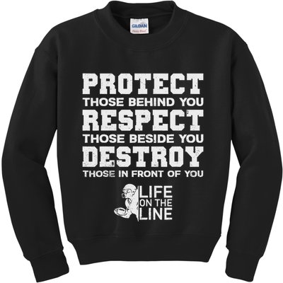 Football Lineman Design Protect Respect Destroy Motto Kids Sweatshirt