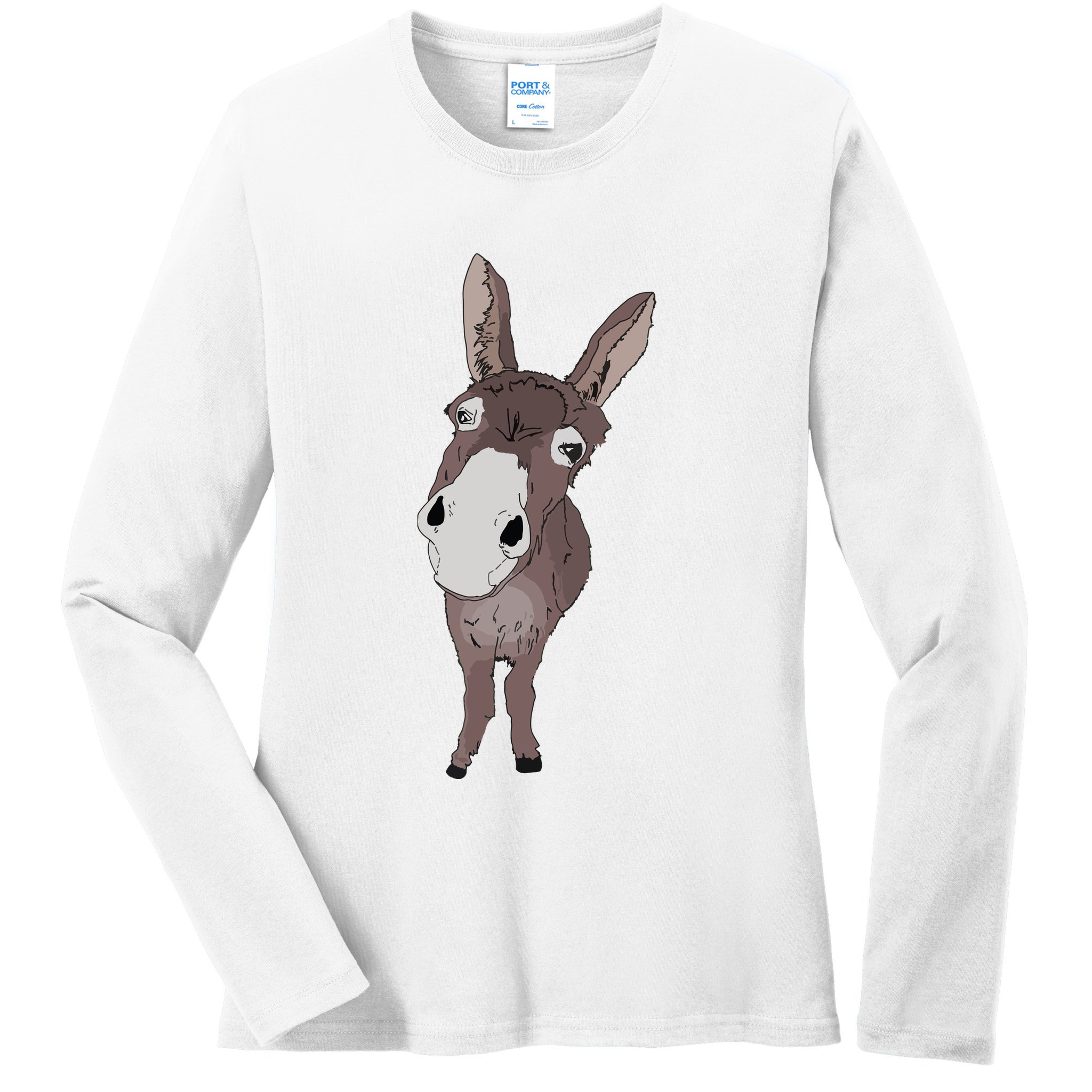 Funny Looking Donkey Gift Idea For Cute Donkeys Horses Ladies Long Sleeve Shirt
