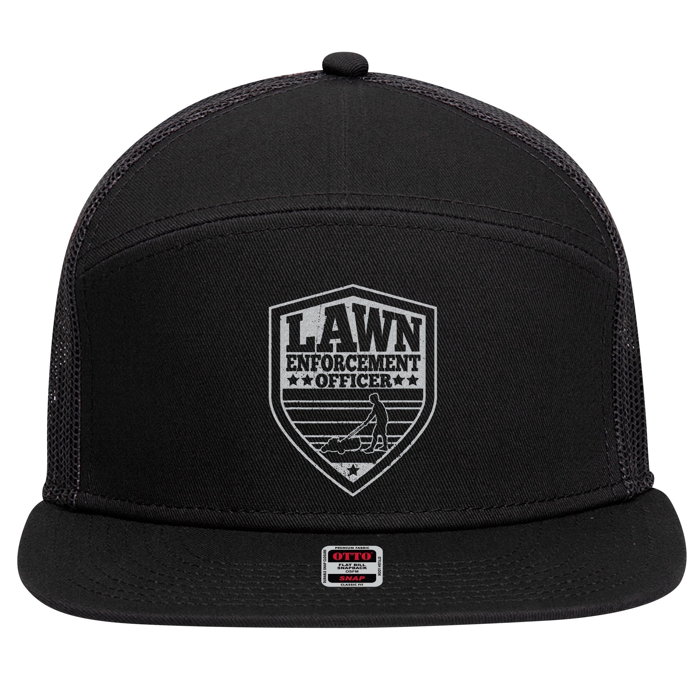 Funny Lawn Enforcement Officer Dad Lawn Mowing 7 Panel Mesh Trucker Snapback Hat