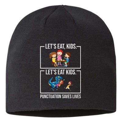 Funny Let's Eat  Punctuation Saves Lives Grammar Sustainable Beanie