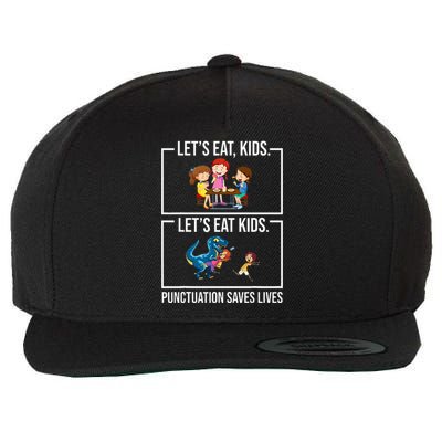 Funny Let's Eat  Punctuation Saves Lives Grammar Wool Snapback Cap