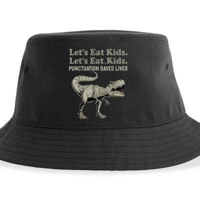 Funny Lets Eat Kids Punctuation Saves Lives Grammar Sustainable Bucket Hat