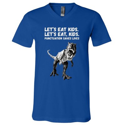 Funny Lets Eat Punctuation Saves Lives Grammar V-Neck T-Shirt