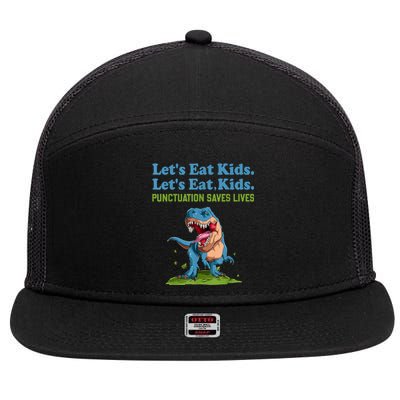 Funny Lets Eat Kids Punctuation Saves Lives Grammar 7 Panel Mesh Trucker Snapback Hat