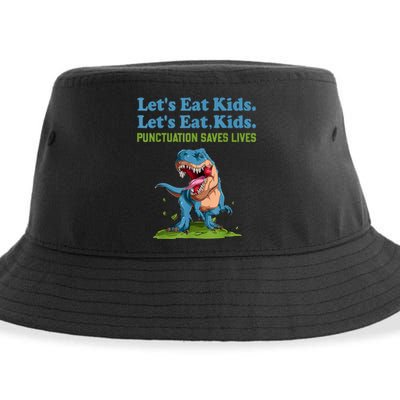 Funny Lets Eat Kids Punctuation Saves Lives Grammar Sustainable Bucket Hat