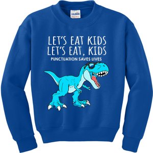 Funny Lets Eat Punctuation Saves Lives Dinosaur Trex Kids Sweatshirt