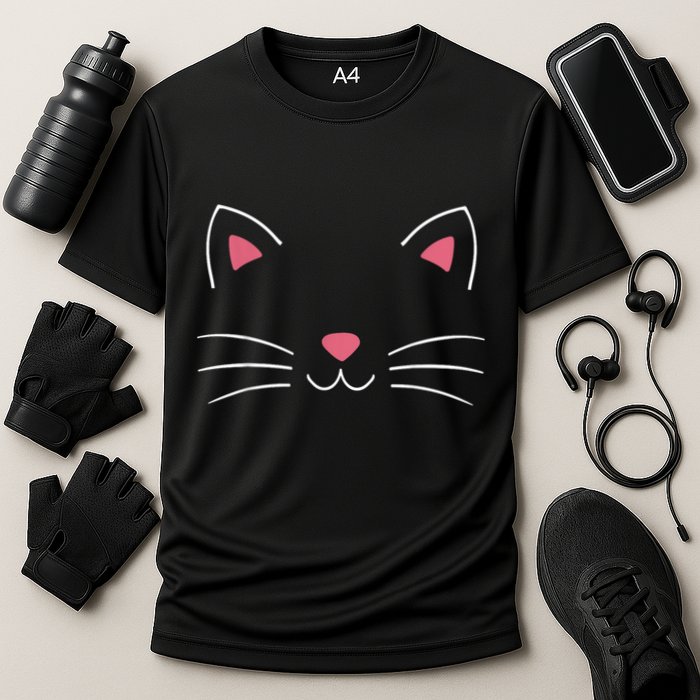 Funny Lazy Easy Cat Face Costume For Diy Halloween Party Performance Shirt